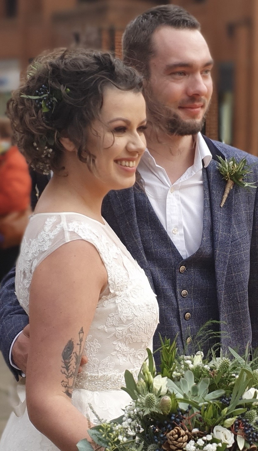 Jessica Peacock and her husband Tim on their wedding day